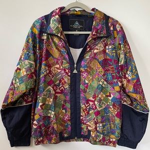 Vintage Casual Isle Windbreaker Jacket Heraldry Patchwork | Size Medium